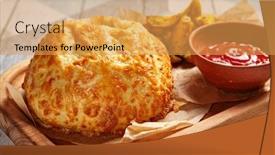  Presentation with fast food - PPT layouts having roasted-round-cheese-loaf background and a yellow colored foreground
