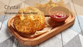  Presentation with fast food - Cool new presentation design with roasted-round-cheese-loaf backdrop and a yellow colored foreground