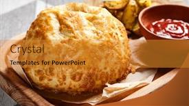  Presentation with fast food - Colorful presentation enhanced with roasted-round-cheese-loaf backdrop and a gold colored foreground