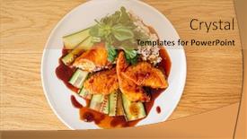  Presentation with soy - Colorful presentation design enhanced with roasted-salmon-glazed-with-brown backdrop and a yellow colored foreground