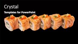  Presentation with salmon - Beautiful slide deck featuring roasted-salmon-rolls-on-black backdrop and a black colored foreground