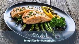  Presentation with steaks - Presentation design having roasted-salmon-steaks-with-asparagus background and a ocean colored foreground