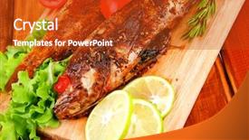  Presentation with aquaculture full of sea fish - PPT theme having roasted sea fish and castors background and a crimson colored foreground