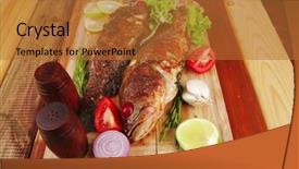  Presentation with wood - Cool new PPT theme with roasted sea fish and castors backdrop and a  colored foreground