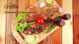  Presentation with fish at sea - Colorful theme enhanced with roasted sea fish and castors backdrop and a  colored foreground