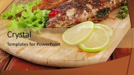  Presentation with wood - Cool new slides with roasted sea fish and castors backdrop and a  colored foreground