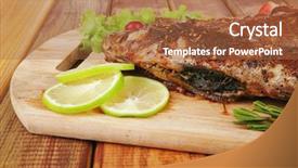  Presentation with wood - Slide deck consisting of roasted sea fish and castors background and a  colored foreground