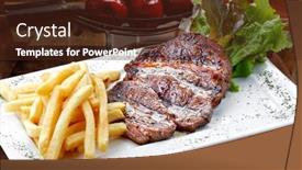  Presentation with french fries - Presentation theme featuring roasted-steak-with-french-fries background and a tawny brown colored foreground