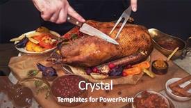  Presentation with good things sometimes take time - PPT layouts with roasted stuffed goose with herbs berries and vegetables ready to christmas time background and a tawny brown colored foreground