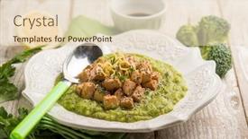  Presentation with cream - Slide set enhanced with roasted-tofu-over-broccoli-cream background and a lemonade colored foreground