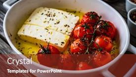  Presentation with feta cheese - PPT theme enhanced with roasted-tomatoes-with-feta-cheese background and a tawny brown colored foreground