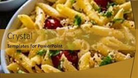  Presentation with feta cheese - Amazing slide set having roasted-tomatoes-with-feta-cheese backdrop and a gold colored foreground