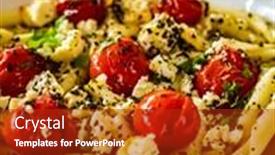  Presentation with feta cheese - Audience pleasing slide deck consisting of roasted-tomatoes-with-feta-cheese backdrop and a crimson colored foreground