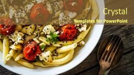  Presentation with feta cheese - PPT theme featuring roasted-tomatoes-with-feta-cheese background and a tawny brown colored foreground