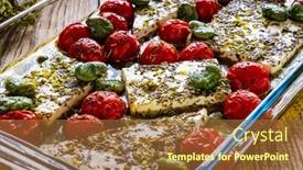  Presentation with feta cheese - PPT theme enhanced with roasted-tomatoes-with-feta-cheese background and a tawny brown colored foreground