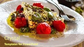  Presentation with feta cheese - PPT theme enhanced with roasted-tomatoes-with-feta-cheese background and a tawny brown colored foreground