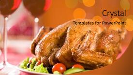  Presentation with turkey - Presentation design with roasted turkey on christmas dinnertable background and a gold colored foreground