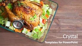  Presentation with turkey - Presentation having roasted turkey with meat thermometer background and a coral colored foreground