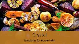  Presentation with vegetables - Amazing PPT theme having roasted vegetables closeup view backdrop and a gold colored foreground