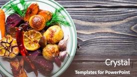  Presentation with vegetables - Slide deck featuring roasted vegetables closeup view background and a tawny brown colored foreground