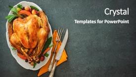  Presentation with turkey - PPT theme with roasted whole turkey for thanksgiving background and a dark gray colored foreground