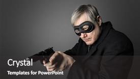  Presentation with gun - Presentation theme having robber pointing a gun background and a dark gray colored foreground
