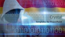  Presentation with binary blue - Colorful slide set enhanced with robber touhing glass against blue technology design with binary code backdrop and a light blue colored foreground