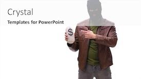  Presentation with blank whiteboard isolated on white - Slides enhanced with robber-wearing-balaclava-isolated background and a white colored foreground