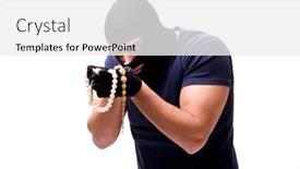  Presentation with white - Colorful presentation design enhanced with robber wearing balaclava isolated on white backdrop and a white colored foreground