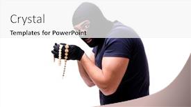  Presentation with white fragility - Slide set having robber wearing balaclava isolated on white background and a white colored foreground