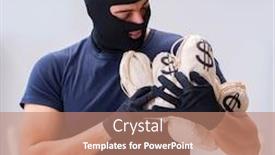  Presentation with new client interview wearing mask - Presentation theme having robber-wearing-balaclava-stealing-valuable background and a coral colored foreground