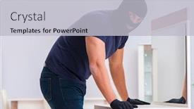  Presentation with new client interview wearing mask - Colorful PPT theme enhanced with robber-wearing-balaclava-stealing-valuable backdrop and a light gray colored foreground