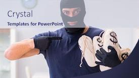  Presentation with new client interview wearing mask - Colorful slide set enhanced with robber-wearing-balaclava-stealing-valuable backdrop and a lemonade colored foreground