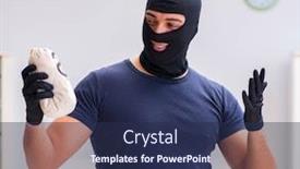  Presentation with lawyer client meeting wearing mask - Colorful slide set enhanced with robber-wearing-balaclava-stealing-valuable backdrop and a navy blue colored foreground