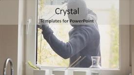  Presentation with kitchen - Presentation theme enhanced with robbery - burglar breaking a kitchen window background and a soft green colored foreground