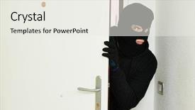  Presentation with house - Amazing slide deck having robbery - burglar thief at house breaking backdrop and a sky blue colored foreground