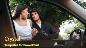  Presentation with car parking - Colorful PPT theme enhanced with robbery - dangerous criminal man with gun backdrop and a tawny brown colored foreground