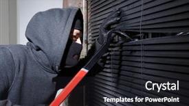  Presentation with open tomb - Slide deck with robbery - thief trying to open window background and a dark gray colored foreground