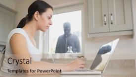  Presentation with reflection - Colorful presentation design enhanced with robbery - young woman seeing reflection backdrop and a coral colored foreground