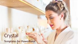  Presentation with beauty product - Colorful presentation theme enhanced with robe choosing face care product backdrop and a lemonade colored foreground