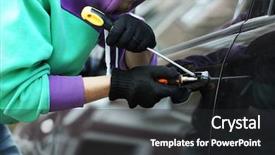  Presentation with sleepy yawning man driving car - Audience pleasing presentation design consisting of robo - man burglar stealing car backdrop and a dark gray colored foreground