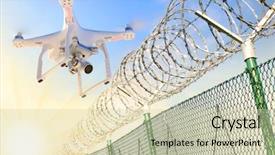  Presentation with drone technology - Theme featuring robot - drone monitoring barbed wire fence background and a soft green colored foreground