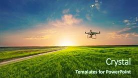  Presentation with corn field - Colorful PPT layouts enhanced with robot - drone quad copter on green backdrop and a tawny brown colored foreground