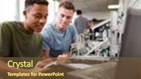  Presentation with university building - Beautiful theme featuring male university students building machine backdrop and a tawny brown colored foreground