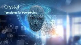  Presentation with artificial intelligence - Slide deck enhanced with robot abstract - artificial intelligence and future technologies background and a ocean colored foreground