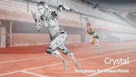  Presentation with silver abstract - Cool new slide set with robot abstract - cyborg silver running woman mixed backdrop and a coral colored foreground
