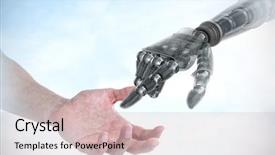  Presentation with hold hand - Presentation theme having robot animated - hand of man pretending background and a soft green colored foreground