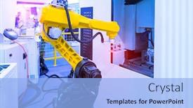  Presentation with arm robot - Presentation theme having robot-arm-is-working-smartly background and a light blue colored foreground