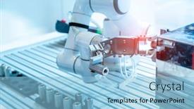  Presentation with robot arm - PPT theme featuring robot-arm-is-working-smartly background and a light blue colored foreground