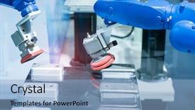  Presentation with automotive - Slide deck having robot arm polishing the automotive background and a light blue colored foreground